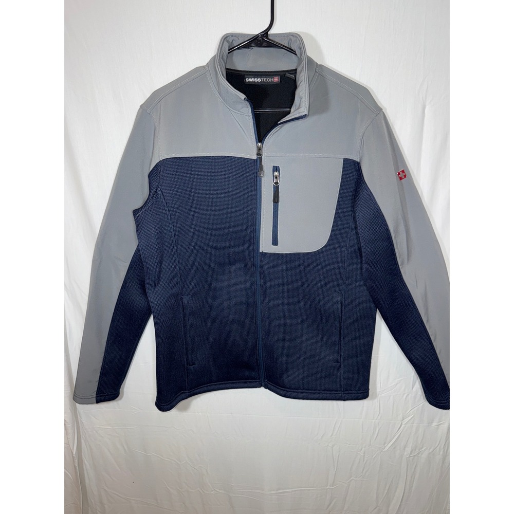 Swiss Tech Mens Full Zip Up Jacket Dark Navy Blue Gray Small S Active